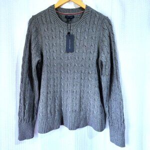 Tommy Hilfiger Sweater Women's Lg Grey Silver Shimmer Cable Knit Pullover